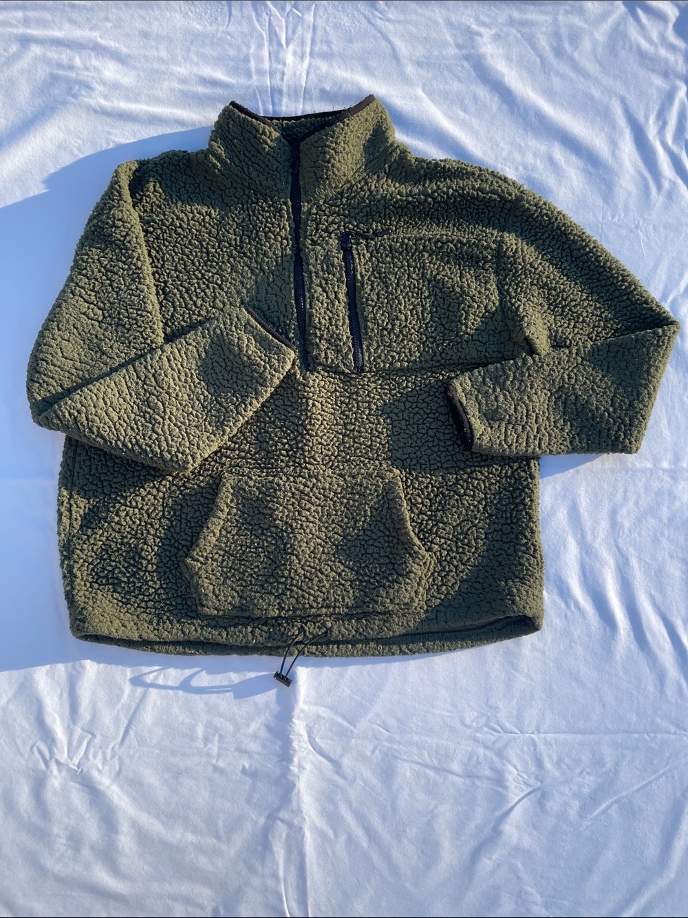 No Boundaries Olive Green Sherpa Fleece Half-Zip Pullover